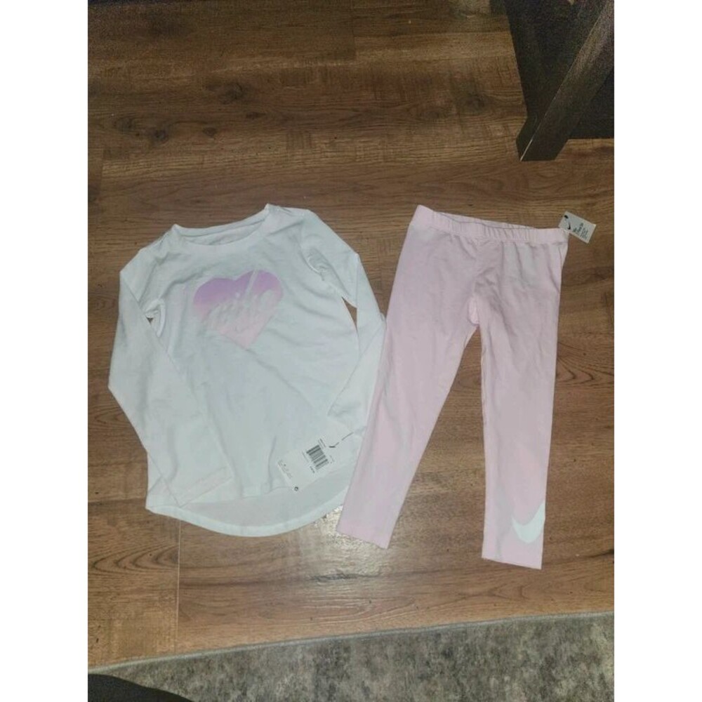 Nike Toddler Girls Heart Top & Leggings 2-Piece Set Pink White 5T
